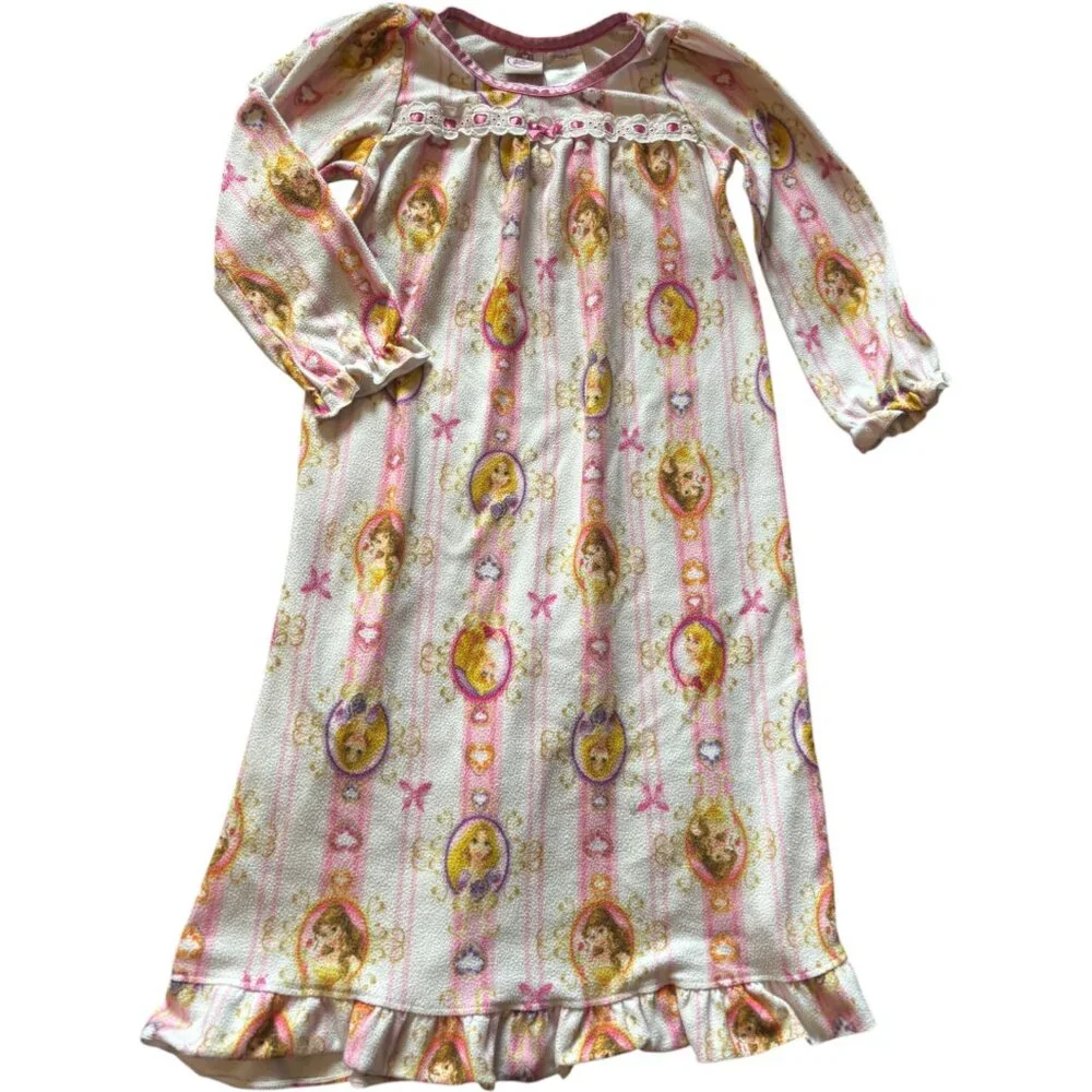 Disney Princess Toddler Girl 5t Flannel Granny Nightgown Belle Aurora‎ Rapunzel - Picture 8 of 8